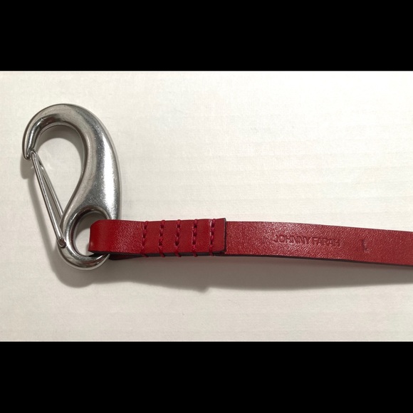 Red Leather Johnny Farah Skinny Belt Size Large - Picture 2 of 3